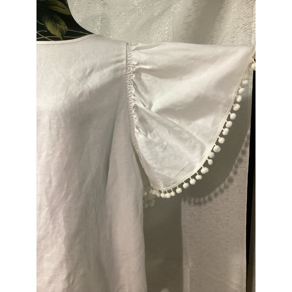 LOFT White Pom-Pom Sleeve Blouse - Picture 3 of 9